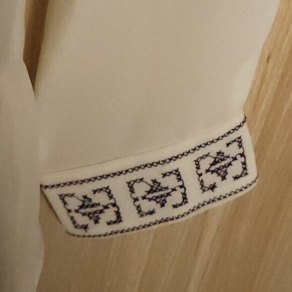 Lulumarie Womens Cream Silky Long Sleeve Boho Embroidered Ruffle Blouse Small - Picture 4 of 7